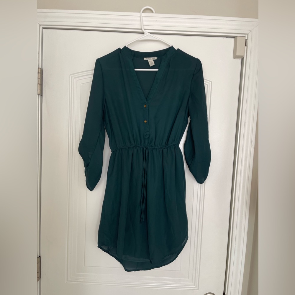 Dark Green Dress with Gold Accents.